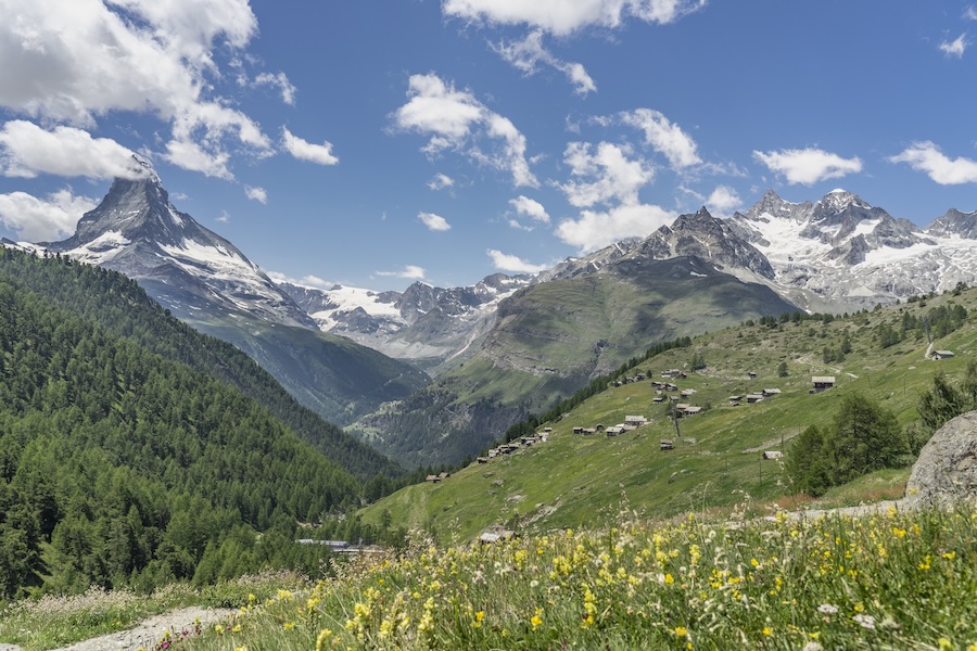 Spectacular view of Matterhorn summit in Zermatt, Switzerland.